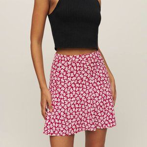 Reformation Grenadine Flounce Skirt (Red, Size 8)